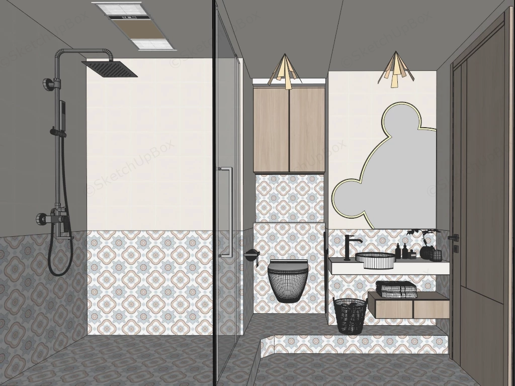Contemporary Small Moroccan Inspired Bathroom Sketchup 3D Model Preview - SketchupBox
