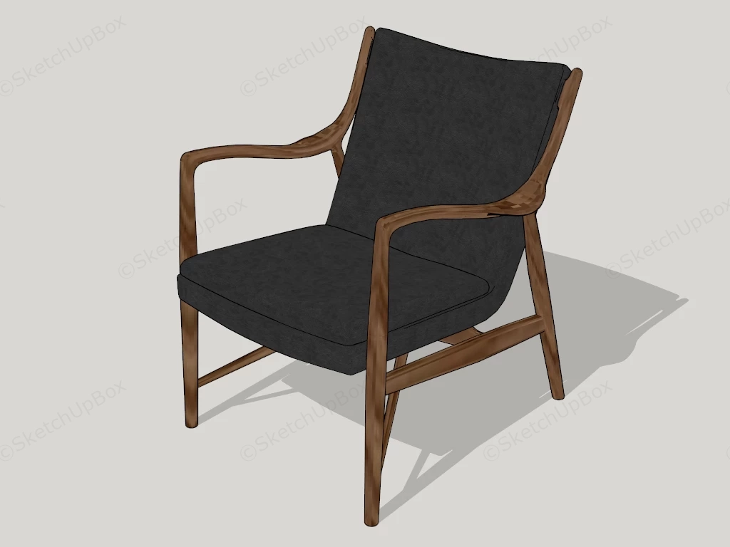 Mid Century Modern Solid Wood Leather Armchair Sketchup 3D Model Preview - SketchupBox
