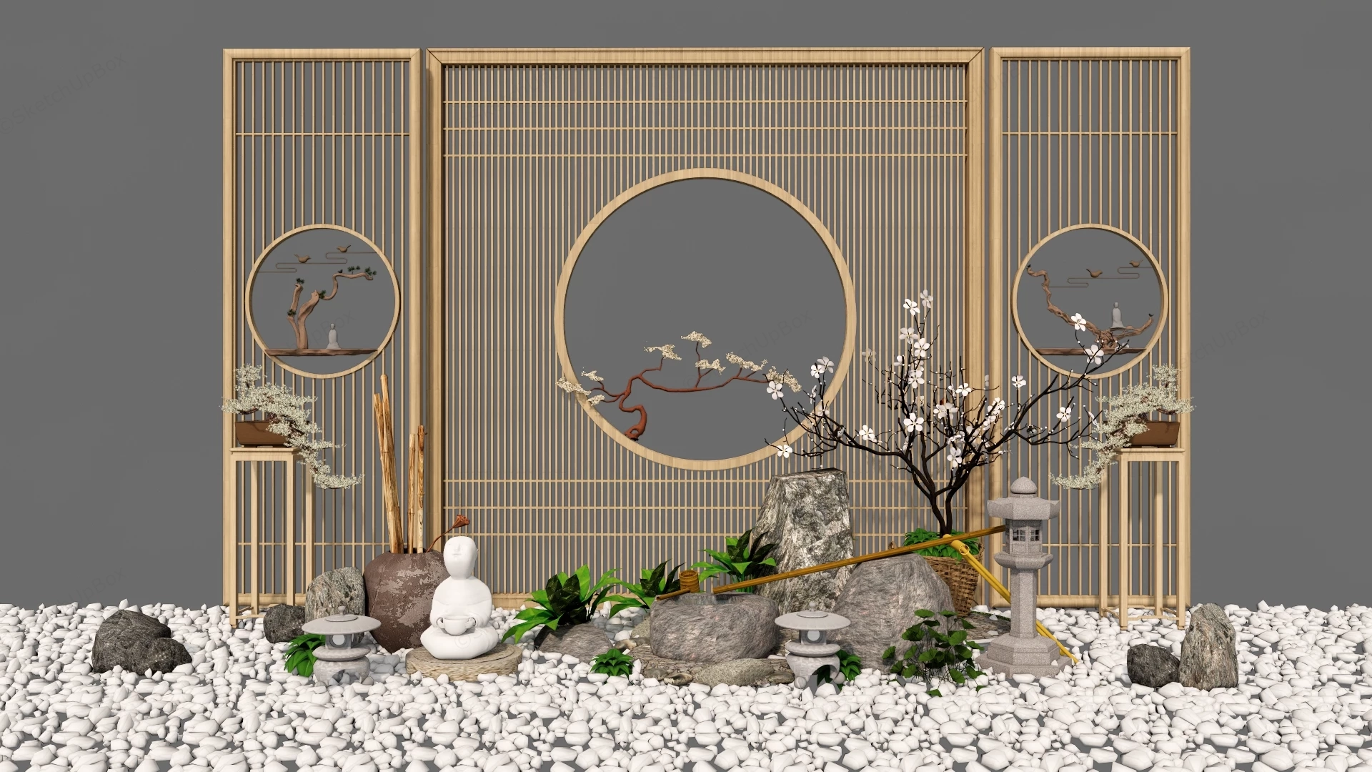 Zen Inspired Courtyard Garden Installation Sketchup 3D Model Preview - SketchupBox