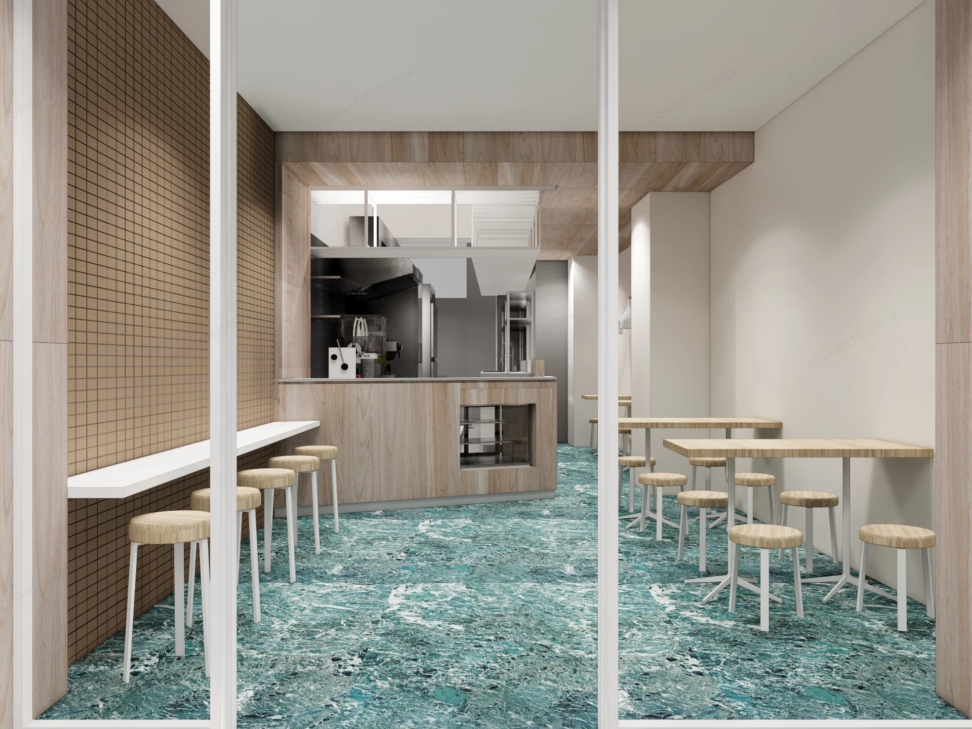 Modern Minimalist Cafe And Bistro Interior Sketchup 3D Model Preview - SketchupBox