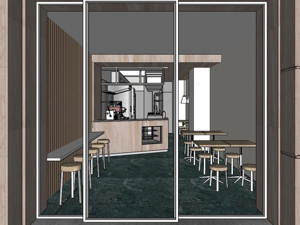 Modern Minimalist Cafe And Bistro Interior Sketchup 3D Model Preview - SketchupBox