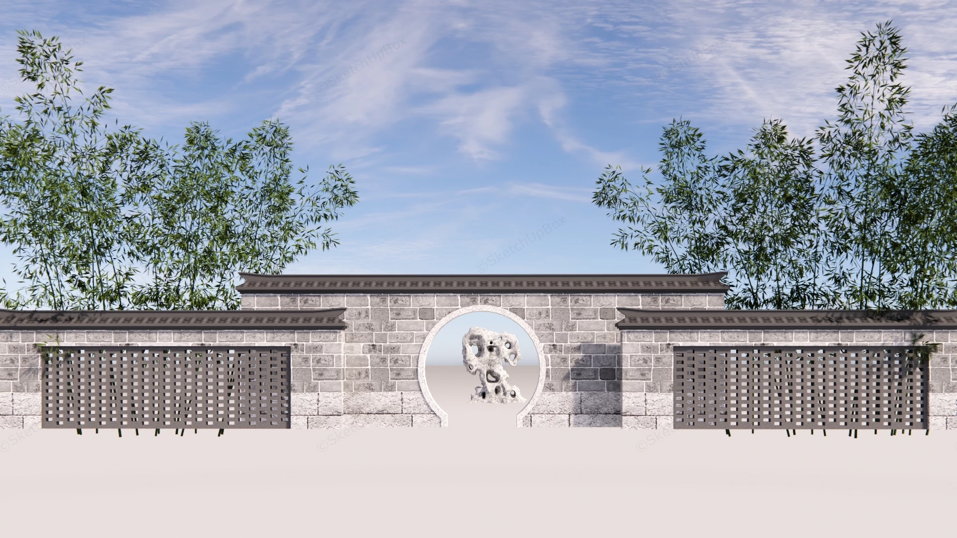 Traditional Chinese Garden Wall With Moon Gate Sketchup 3D Model Preview - SketchupBox