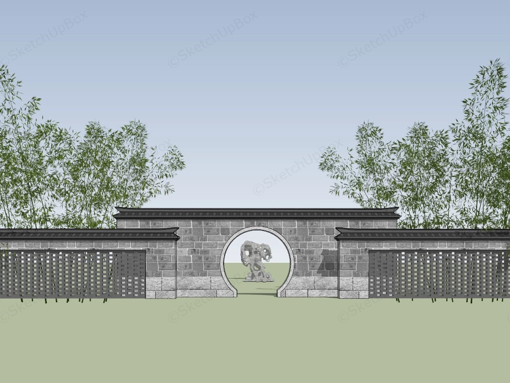 Traditional Chinese Garden Wall With Moon Gate Sketchup 3D Model Preview - SketchupBox