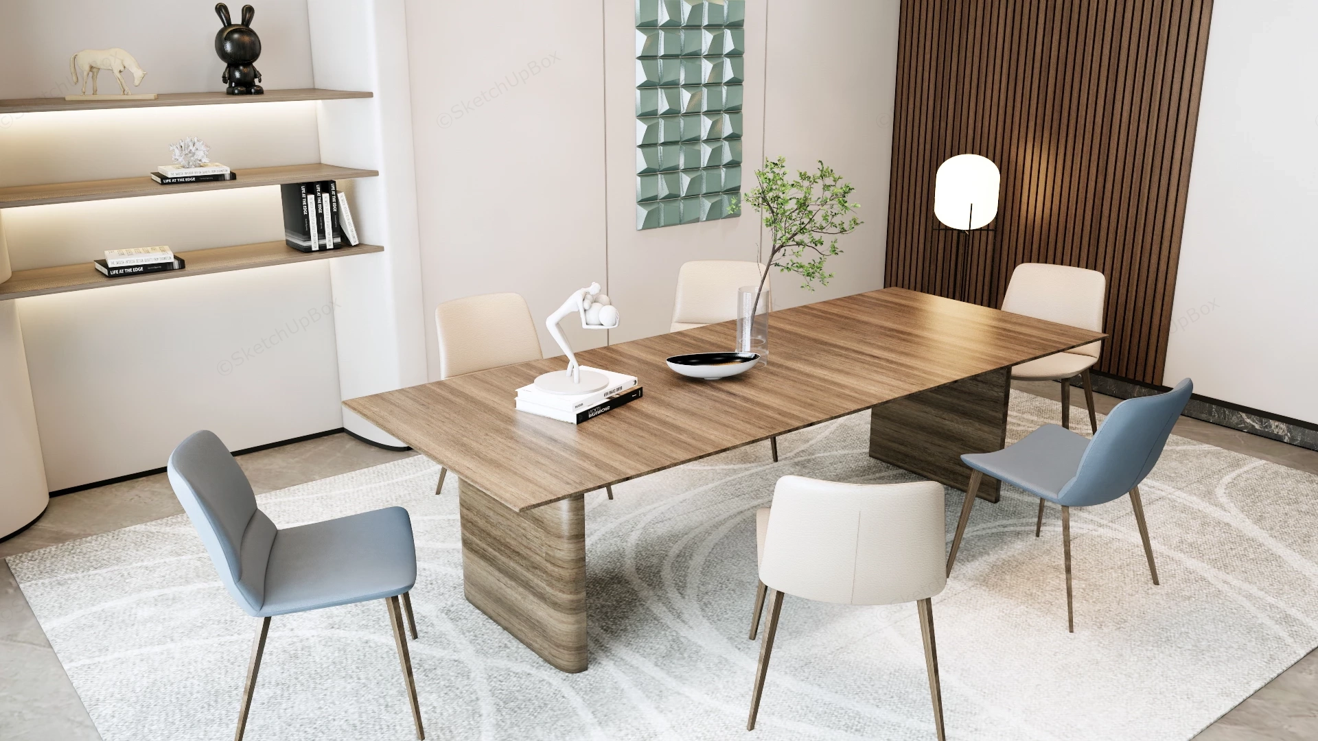 Modern Warm Minimalist Dining Room Sketchup 3D Model Preview - SketchupBox
