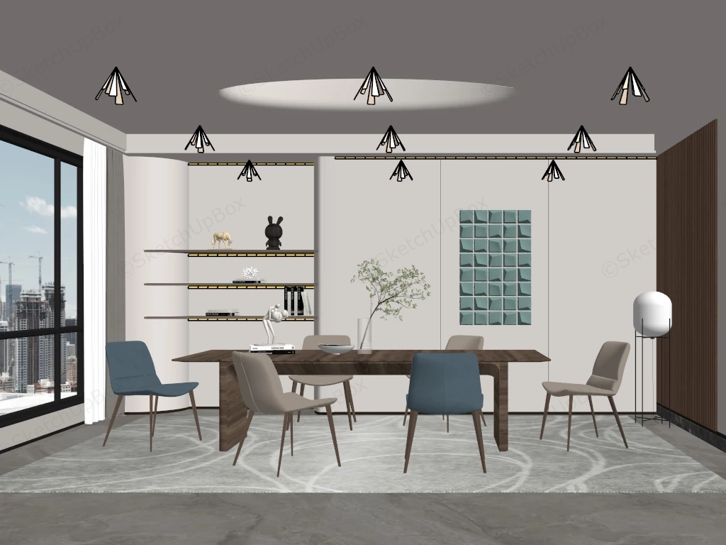Modern Warm Minimalist Dining Room Sketchup 3D Model Preview - SketchupBox