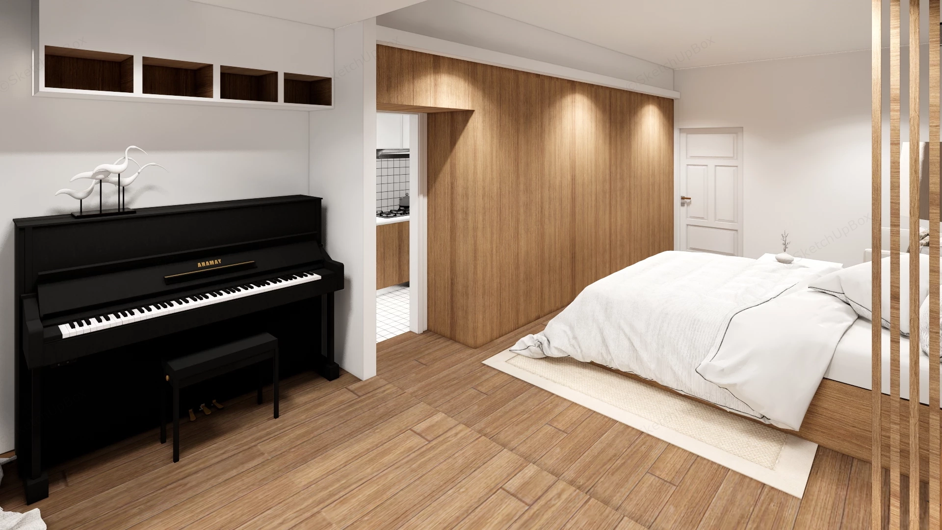 Modern Compact Studio Apartment Interior Layout Sketchup 3D Model Preview - SketchupBox