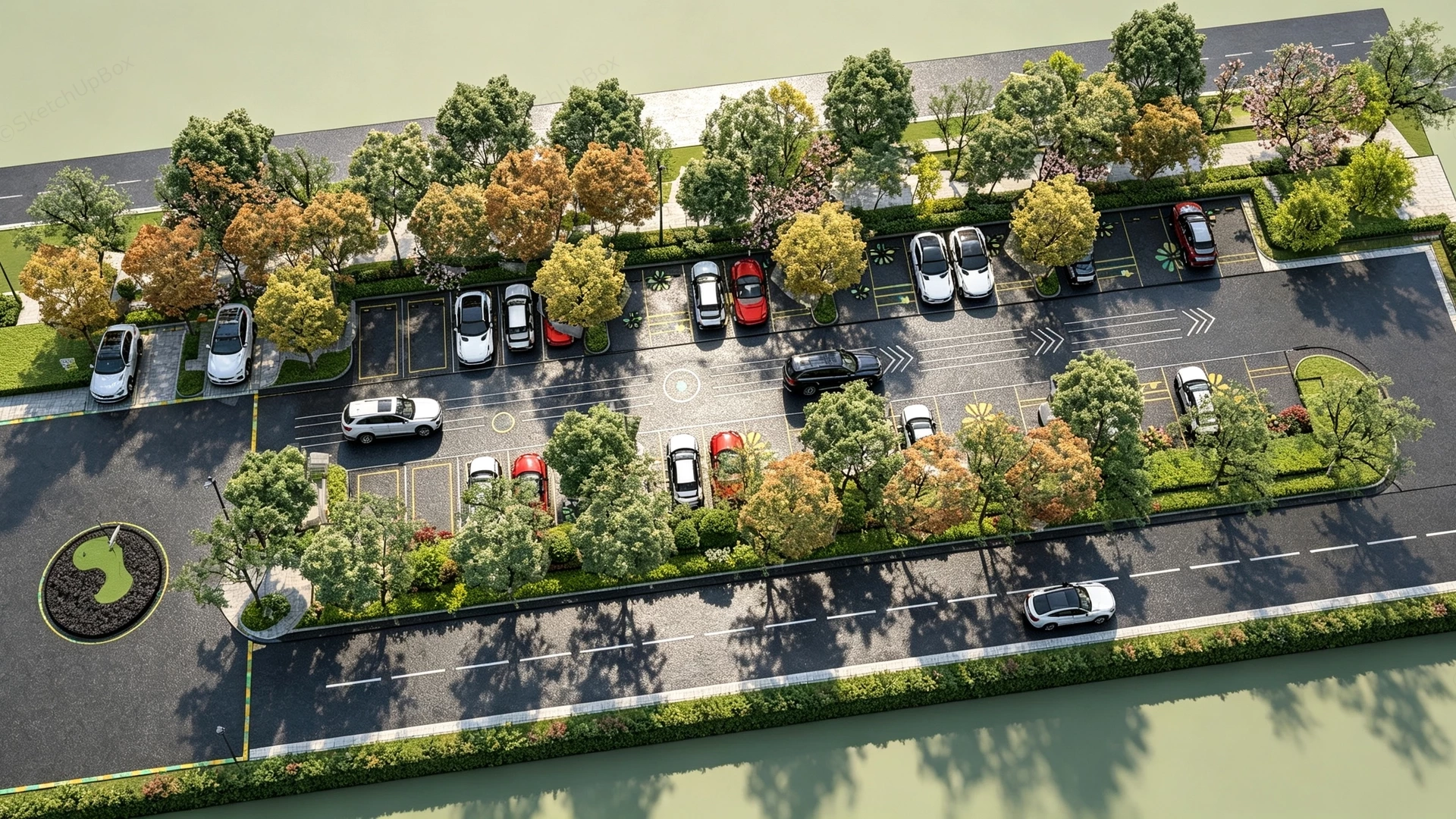 Commercial Eco Parking Lot Landscape Plan Sketchup 3D Model Preview - SketchupBox