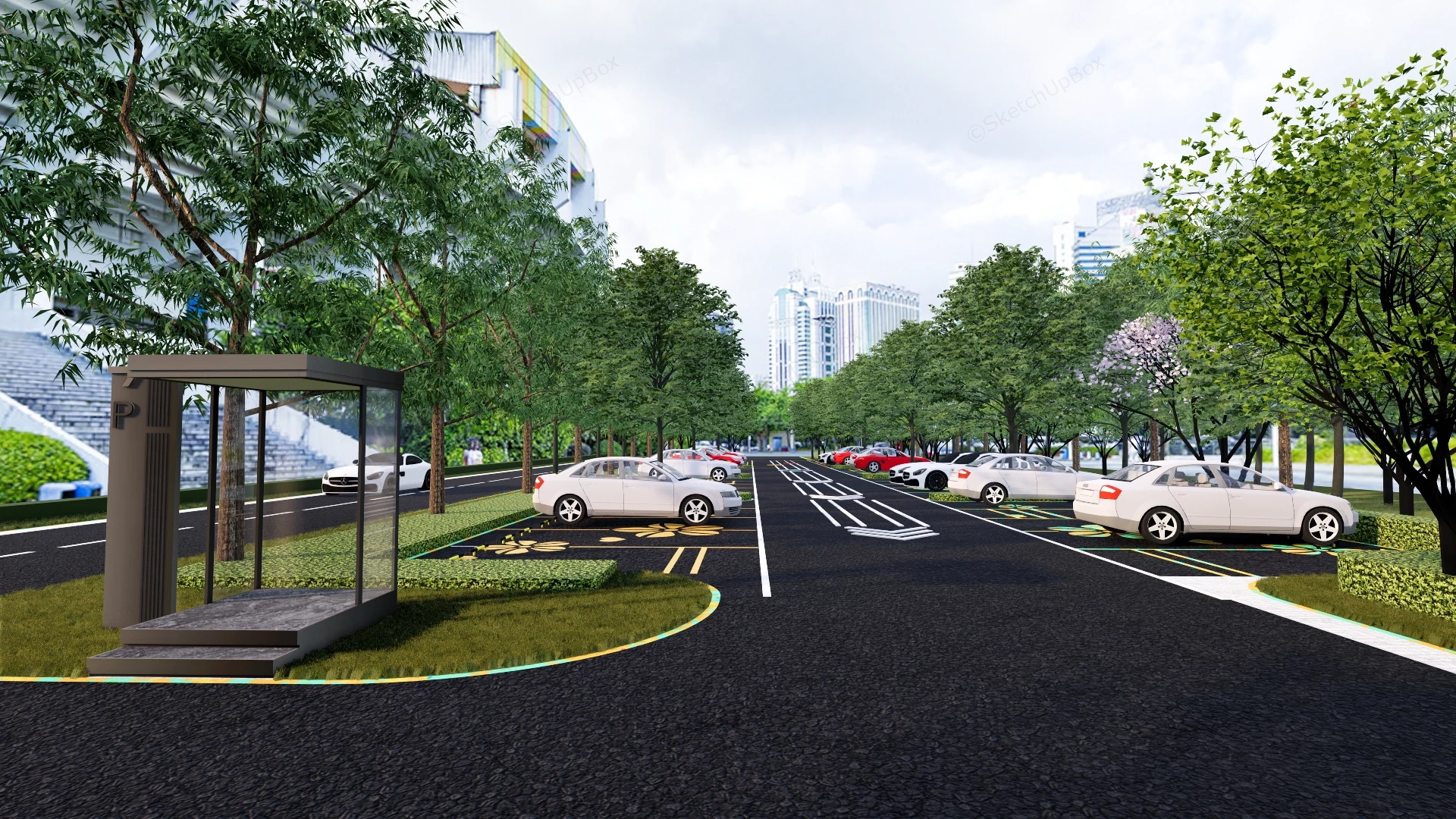 Commercial Eco Parking Lot Landscape Plan Sketchup 3D Model Preview - SketchupBox