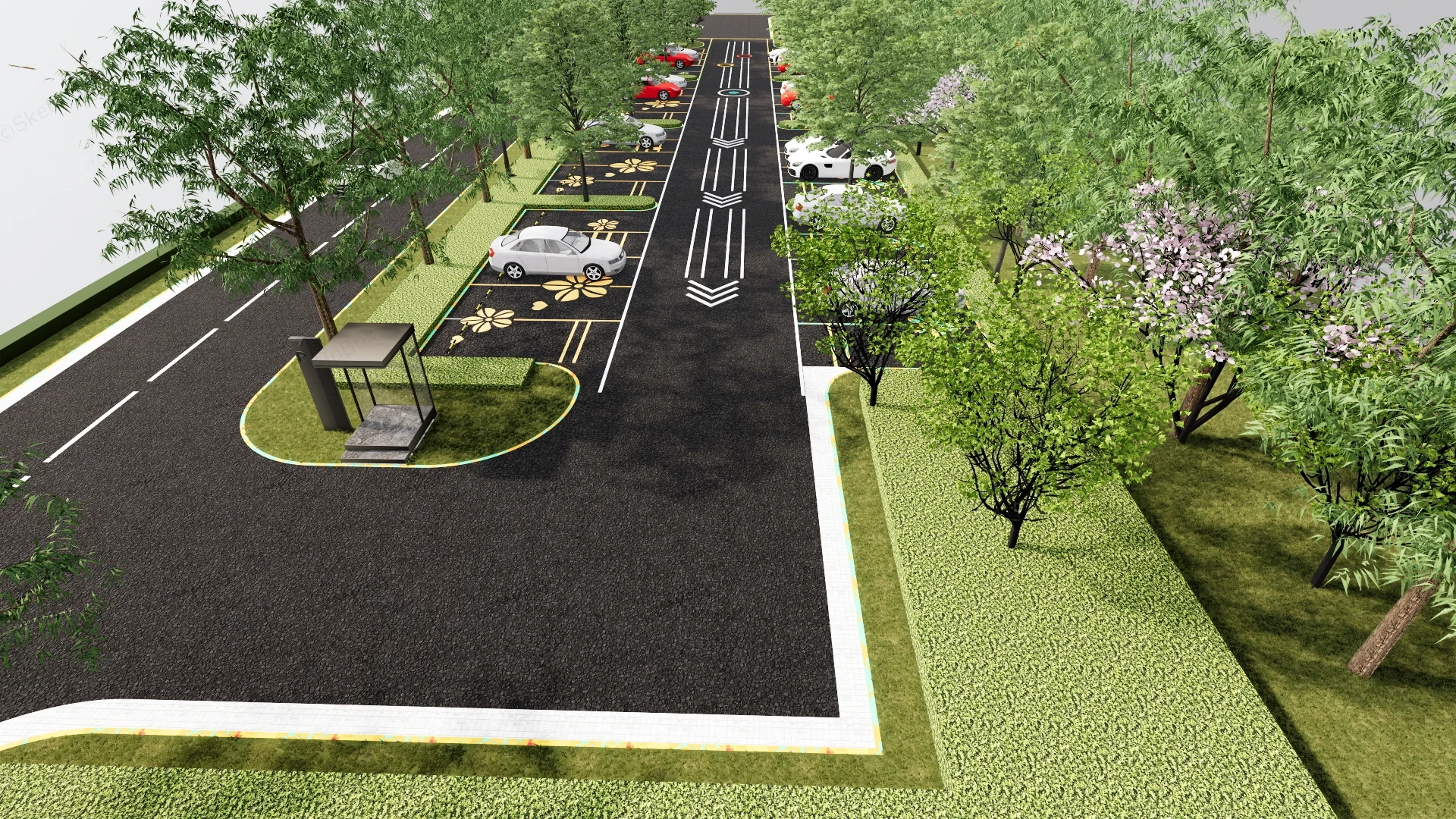 Commercial Eco Parking Lot Landscape Plan Sketchup 3D Model Preview - SketchupBox