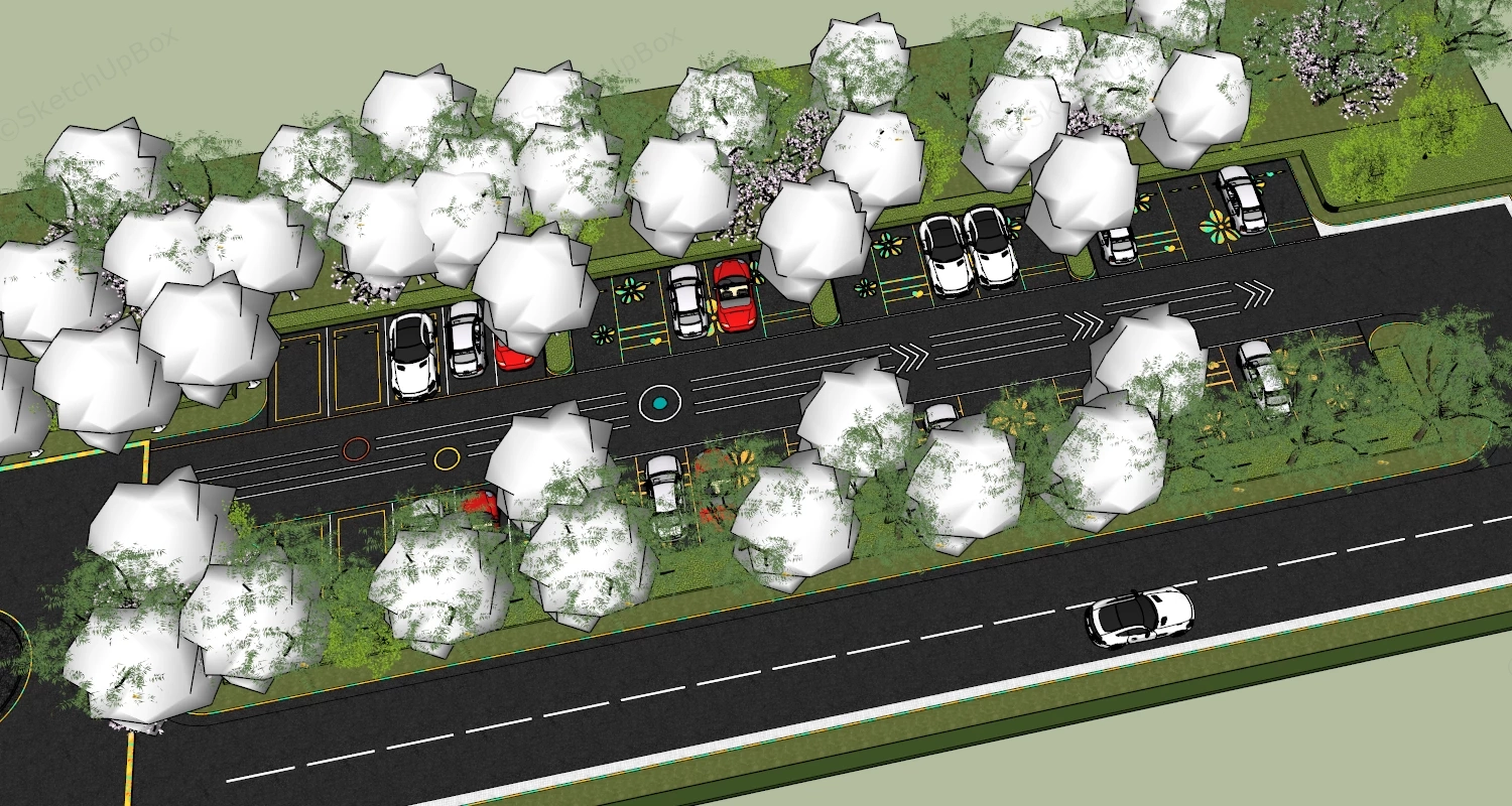 Commercial Eco Parking Lot Landscape Plan Sketchup 3D Model Preview - SketchupBox