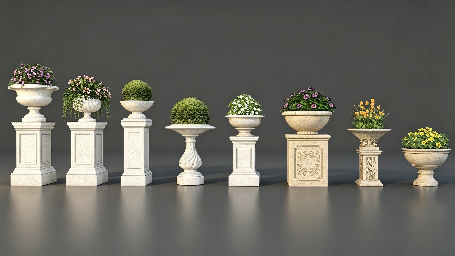 Classical Stone Urns And Pedestal Planters Sketchup 3D Model Preview - SketchupBox