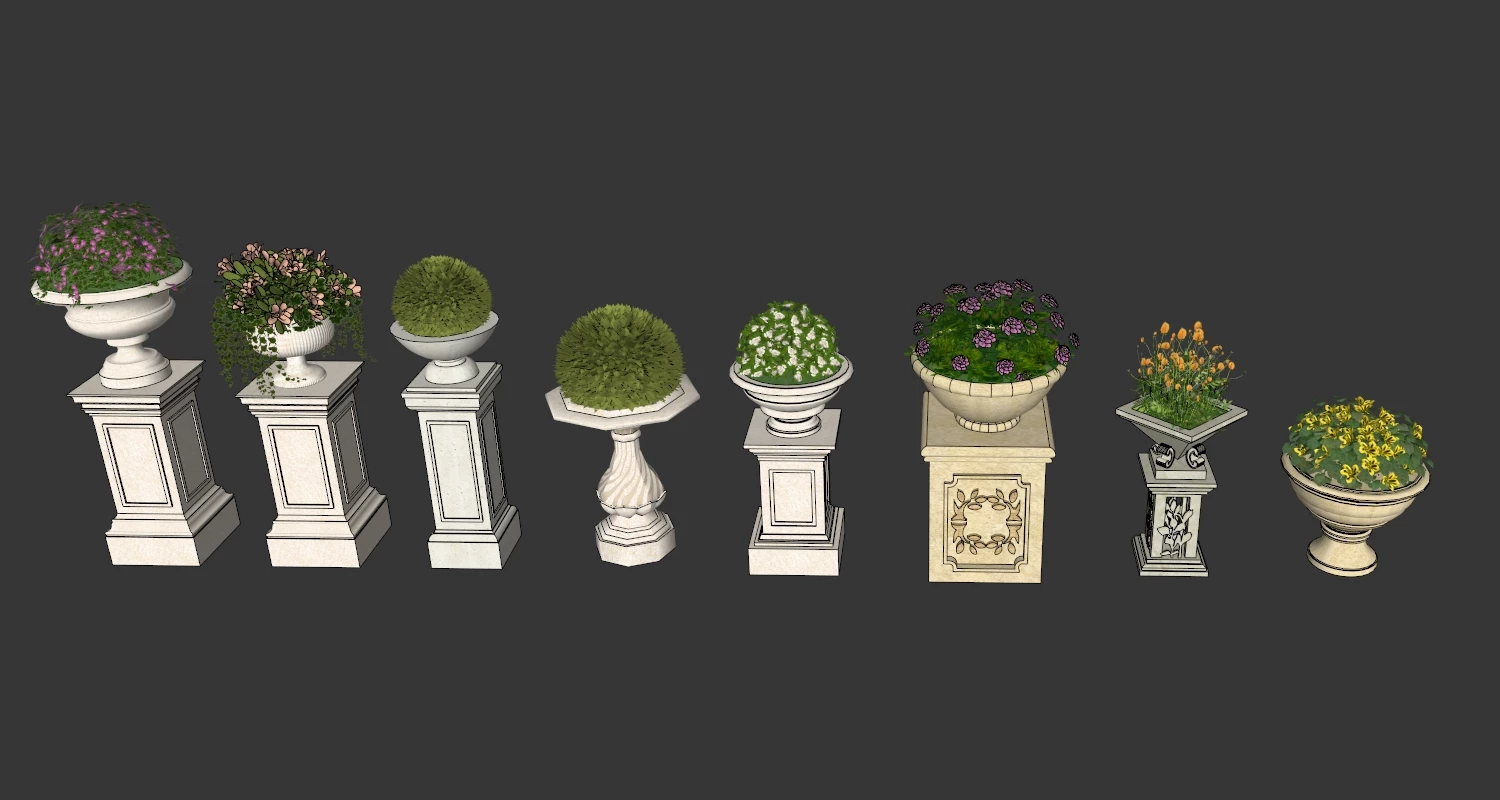 Classical Stone Urns And Pedestal Planters Sketchup 3D Model Preview - SketchupBox