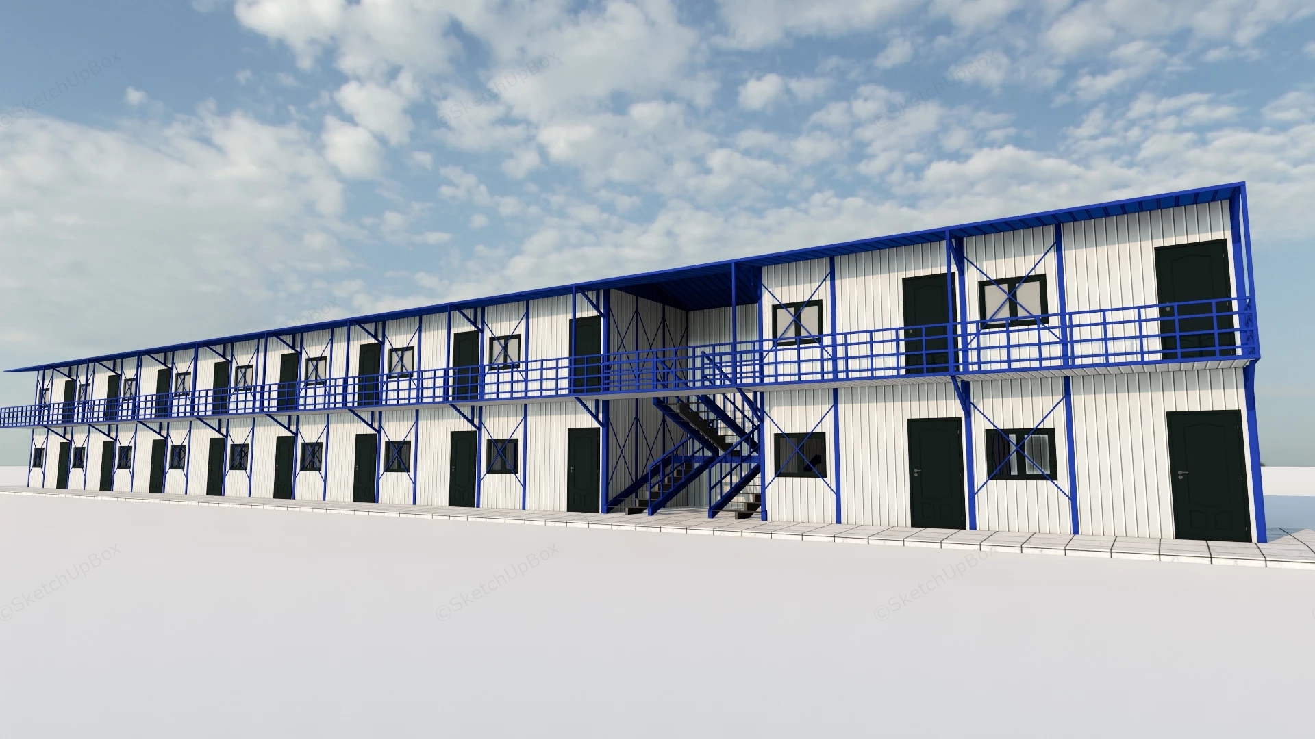 Two Story Prefabricated Office Building Sketchup 3D Model Preview - SketchupBox