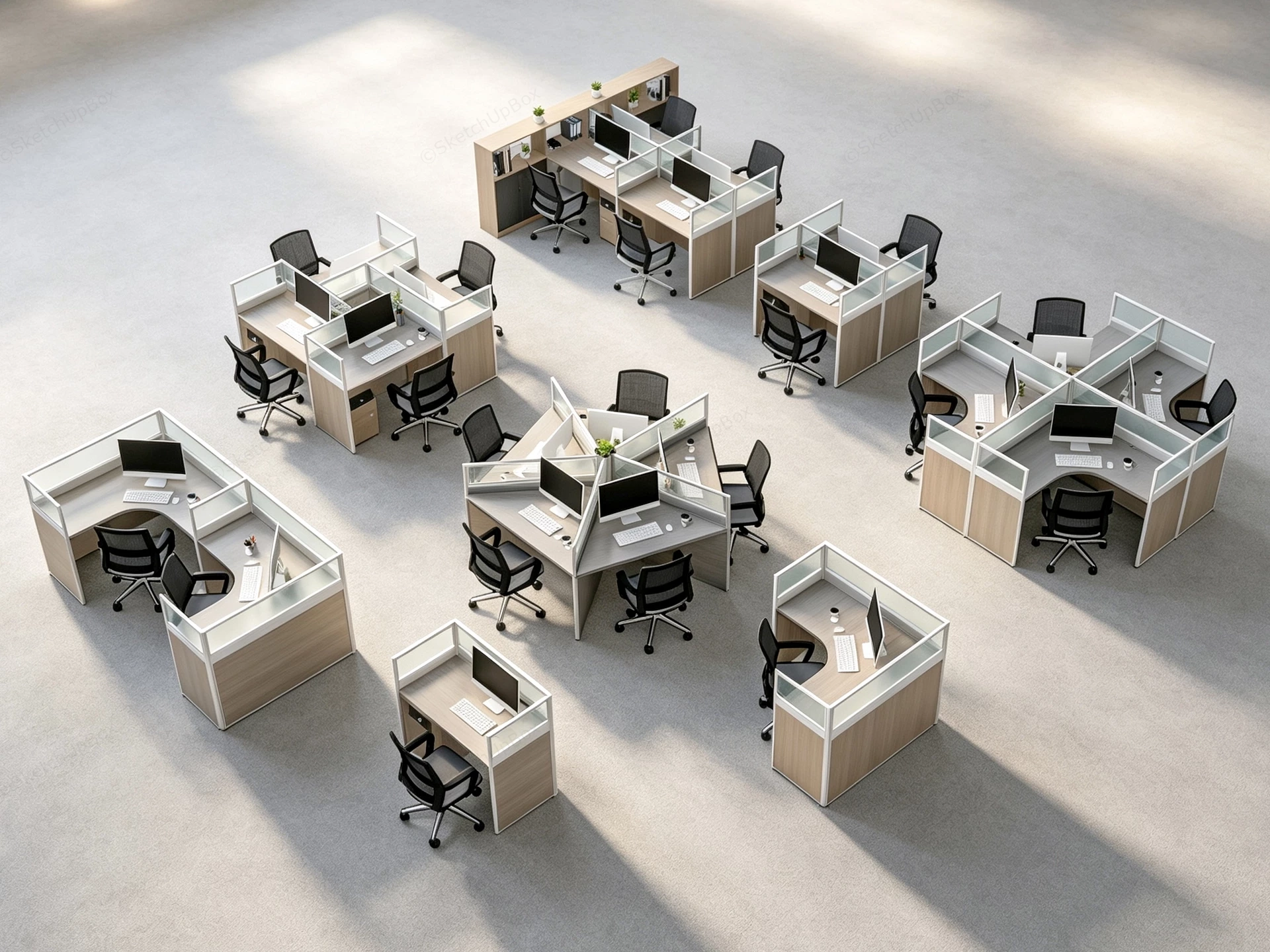 Modular Commercial Office Cubicle Workstation Set Sketchup 3D Model Preview - SketchupBox