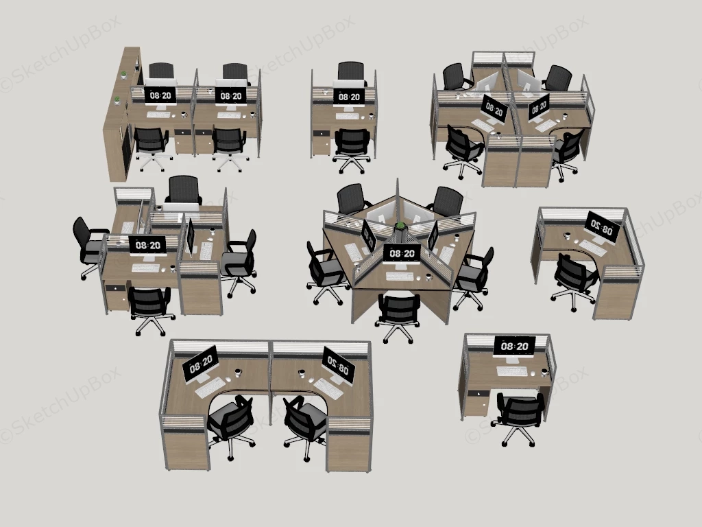 Modular Commercial Office Cubicle Workstation Set Sketchup 3D Model Preview - SketchupBox