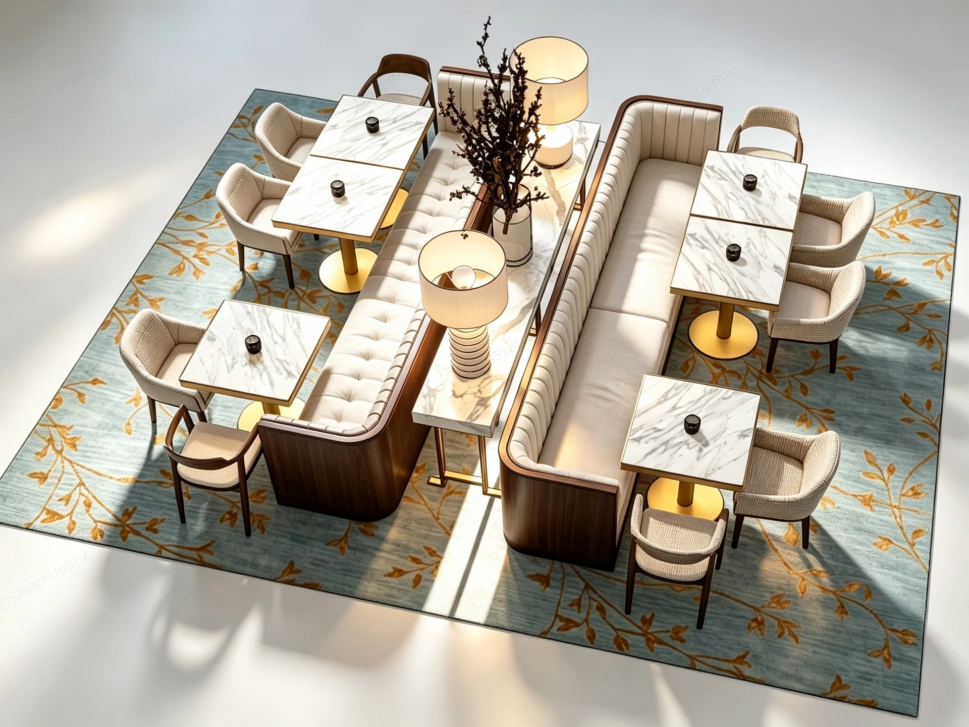 Double Sided Banquette Restaurant Seating Arrangement Sketchup 3D Model Preview - SketchupBox