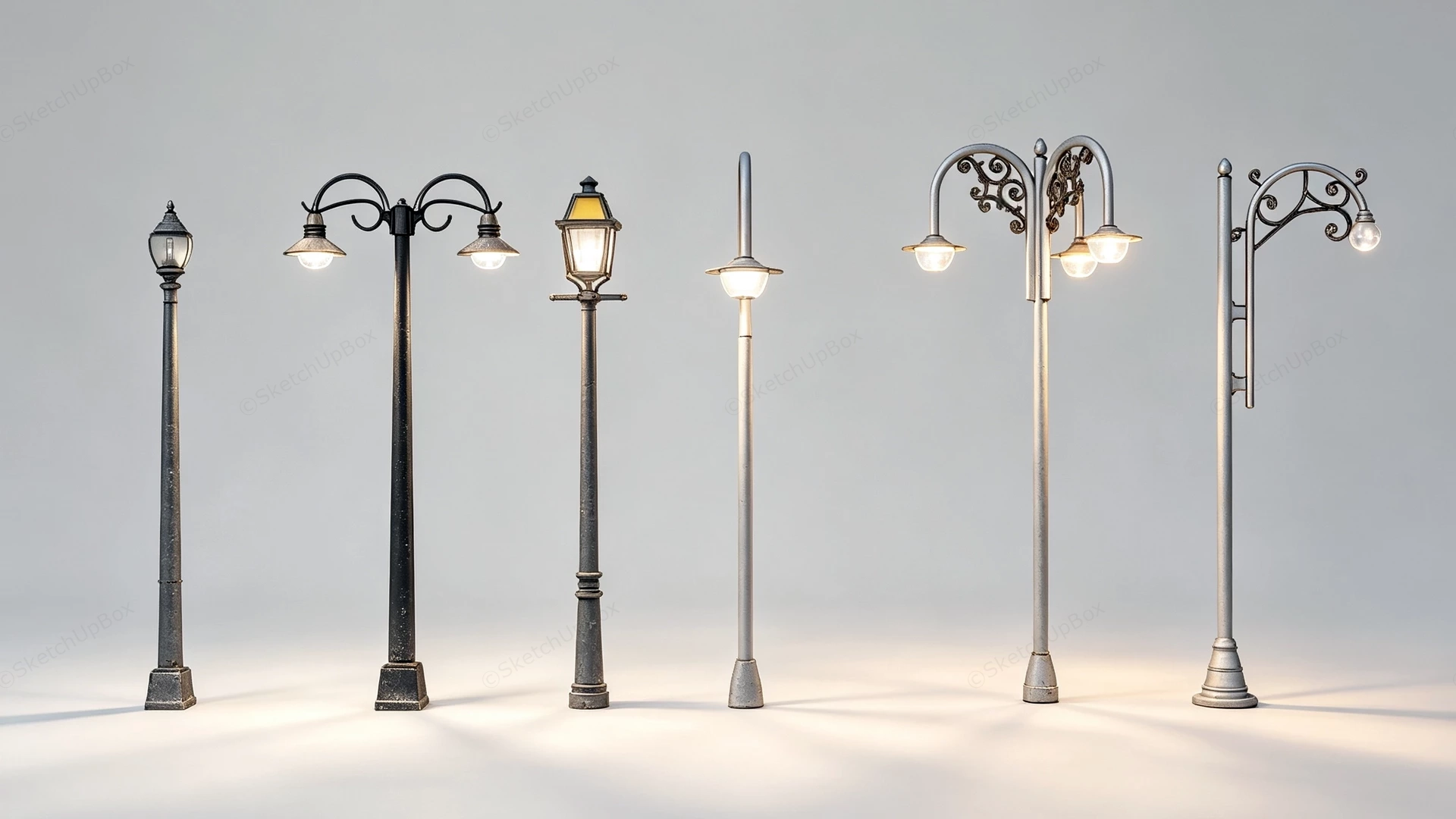Six Historic And Decorative Street Lamp Posts Sketchup 3D Model Preview - SketchupBox