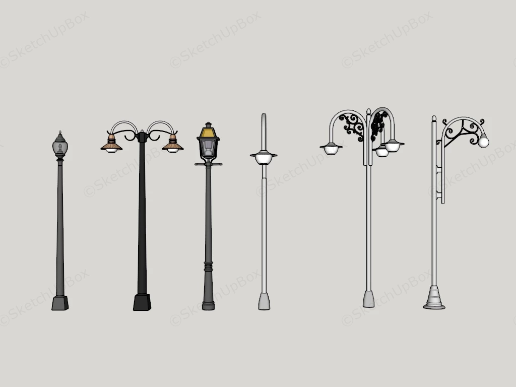 Six Historic And Decorative Street Lamp Posts Sketchup 3D Model Preview - SketchupBox