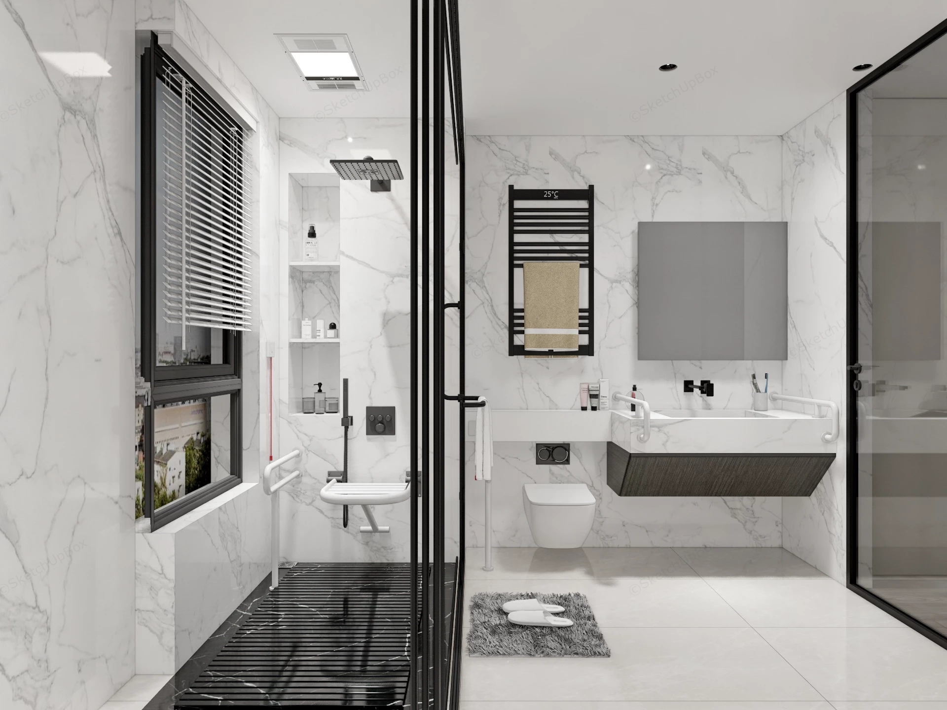 Modern Accessible Barrier Free Bathroom Sketchup 3D Model Preview - SketchupBox