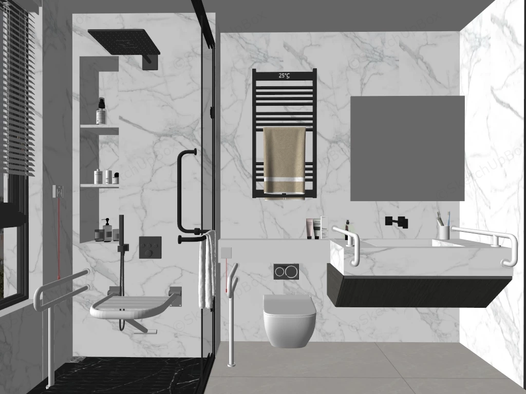 Modern Accessible Barrier Free Bathroom Sketchup 3D Model Preview - SketchupBox