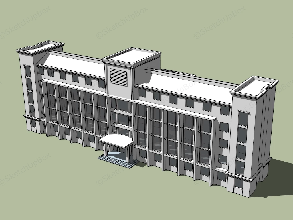 Modern Symmetrical Office Building Facade Sketchup 3D Model Preview - SketchupBox