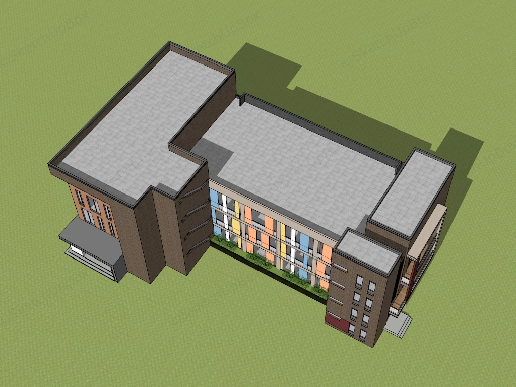 Modern Educational And Institutional Campus Building Sketchup 3D Model Preview - SketchupBox