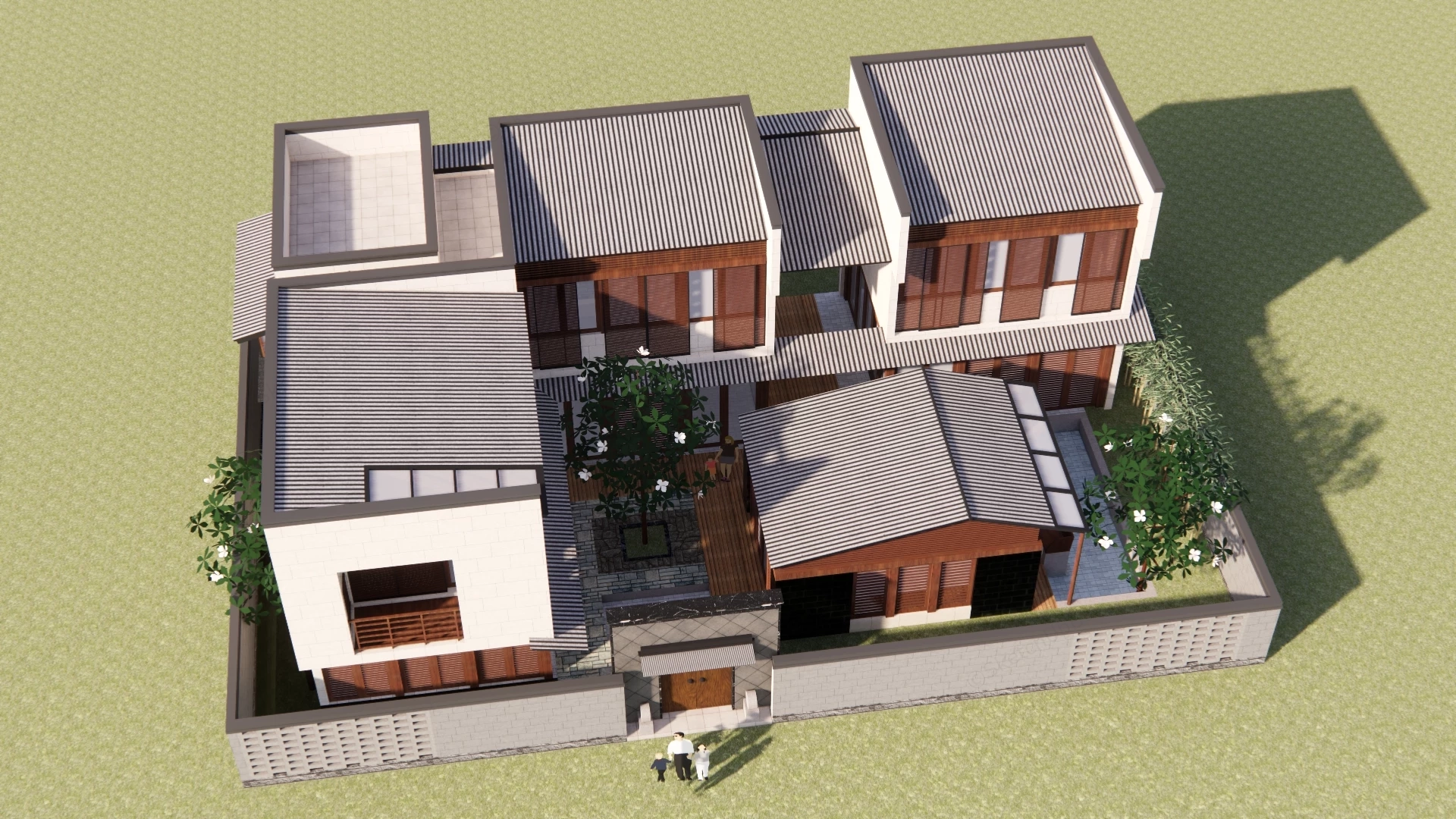 Modern Oriental Courtyard Villa With Inner Garden Sketchup 3D Model Preview - SketchupBox