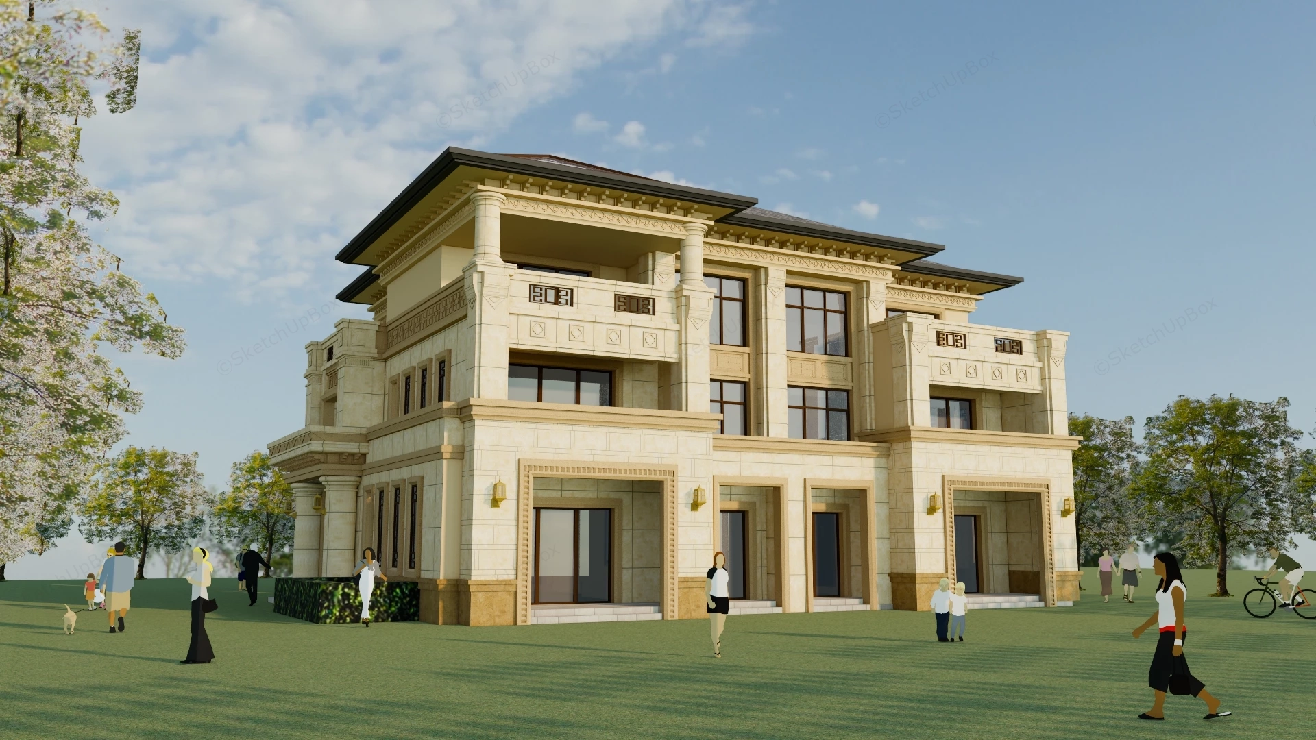 Three Story Neoclassical European Duplex House Sketchup 3D Model Preview - SketchupBox