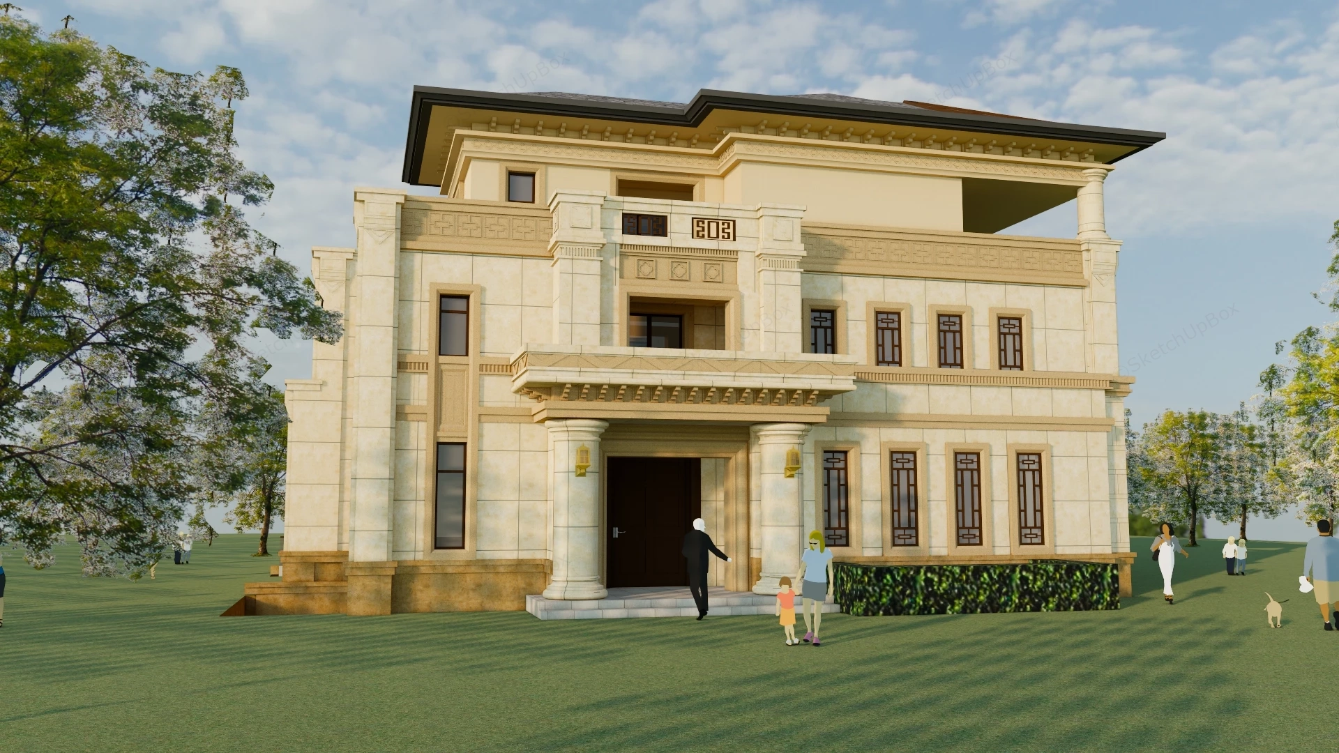 Three Story Neoclassical European Duplex House Sketchup 3D Model Preview - SketchupBox
