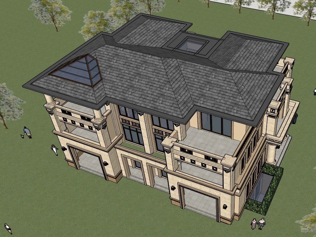 Three Story Neoclassical European Duplex House Sketchup 3D Model Preview - SketchupBox