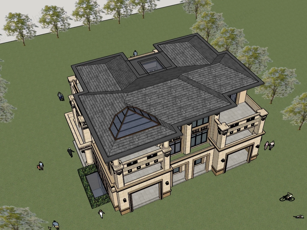 Three Story Neoclassical European Duplex House Sketchup 3D Model Preview - SketchupBox
