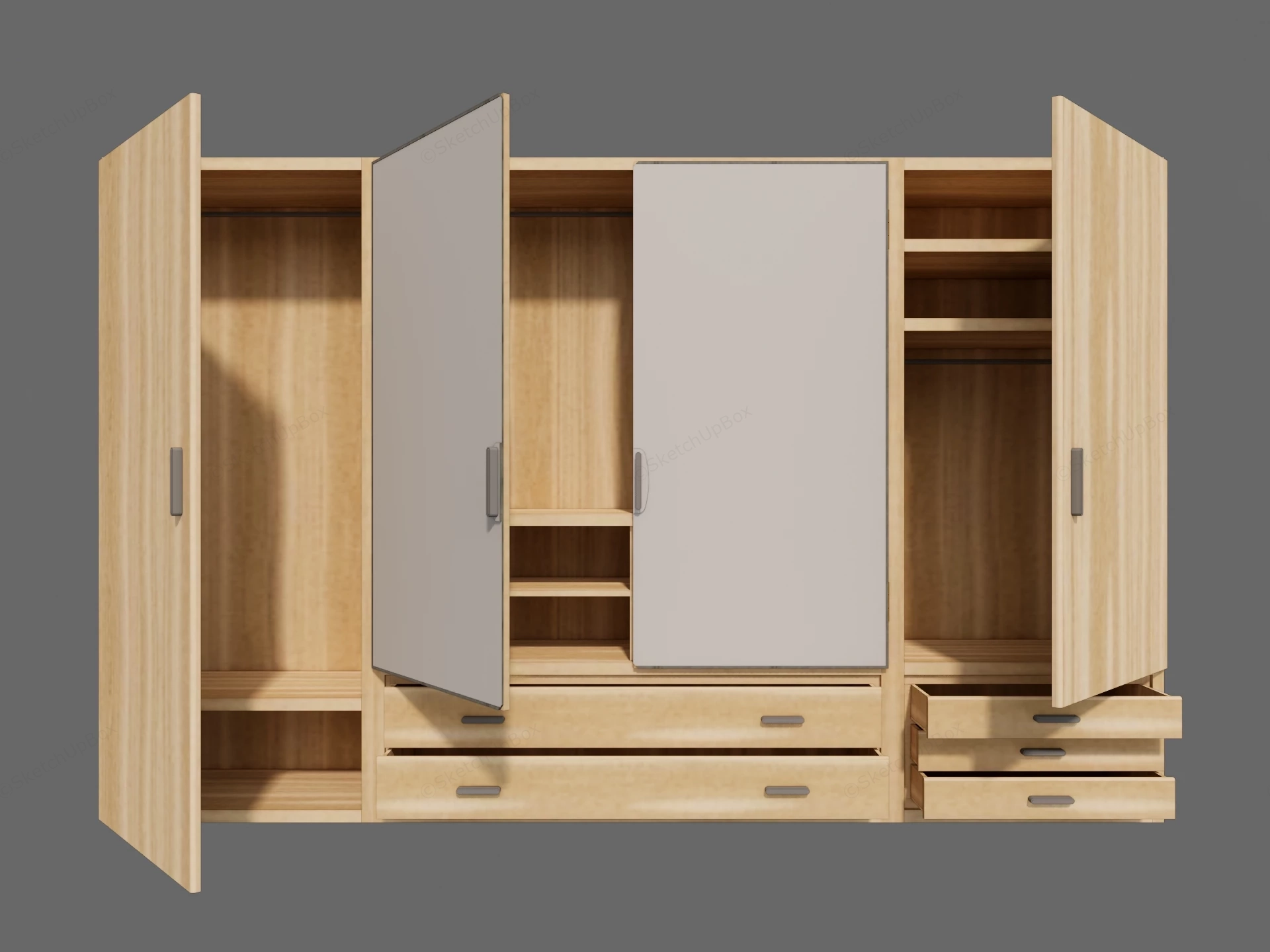 Modern Modular Timber Wardrobe Cabinet With Storage Drawers Sketchup 3D Model Preview - SketchupBox