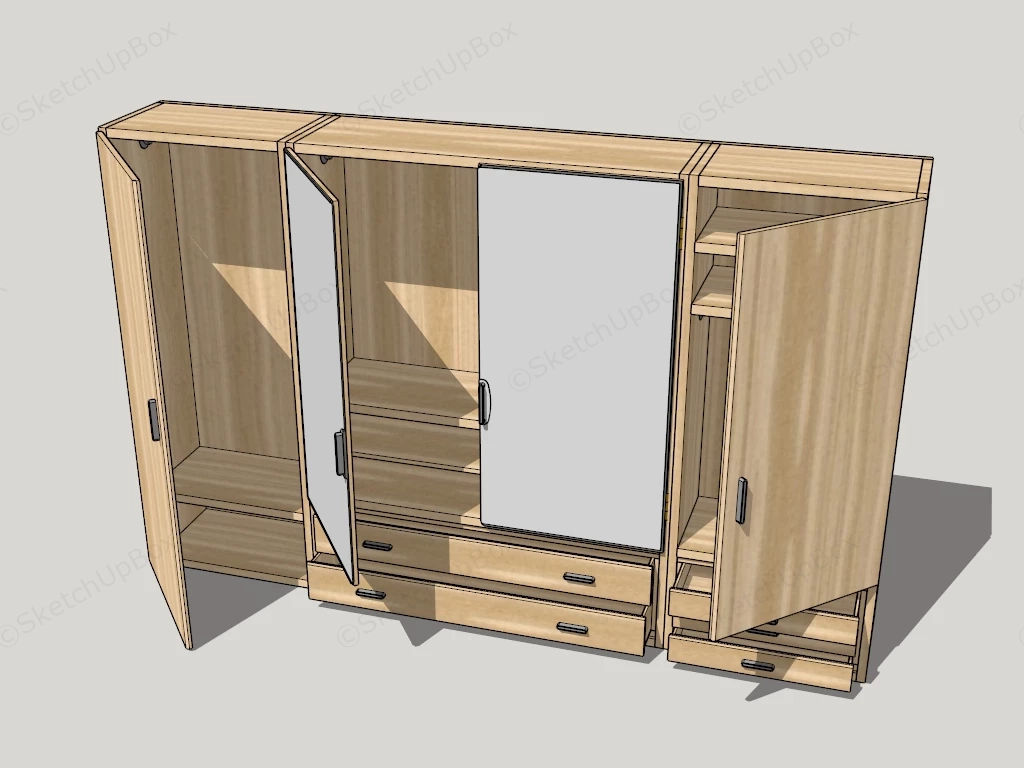 Modern Modular Timber Wardrobe Cabinet With Storage Drawers Sketchup 3D Model Preview - SketchupBox