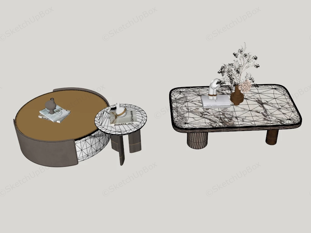 Modern Luxury Marble And Leather Coffee Table Collection Sketchup 3D Model Preview - SketchupBox