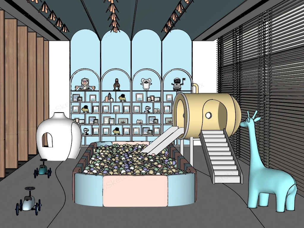 Modern Children's Indoor Play Area And Ball Pit Room Sketchup 3D Model Preview - SketchupBox