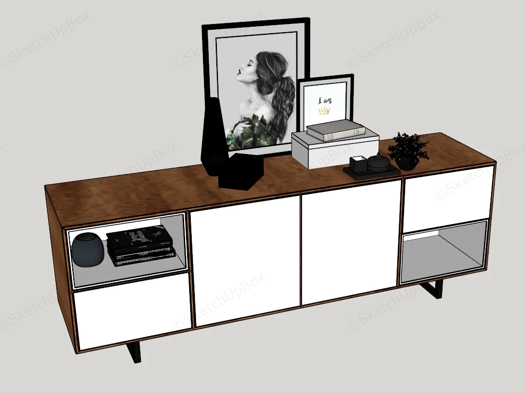 Modern Minimalist Wood And White Sideboard Credenza Sketchup 3D Model Preview - SketchupBox