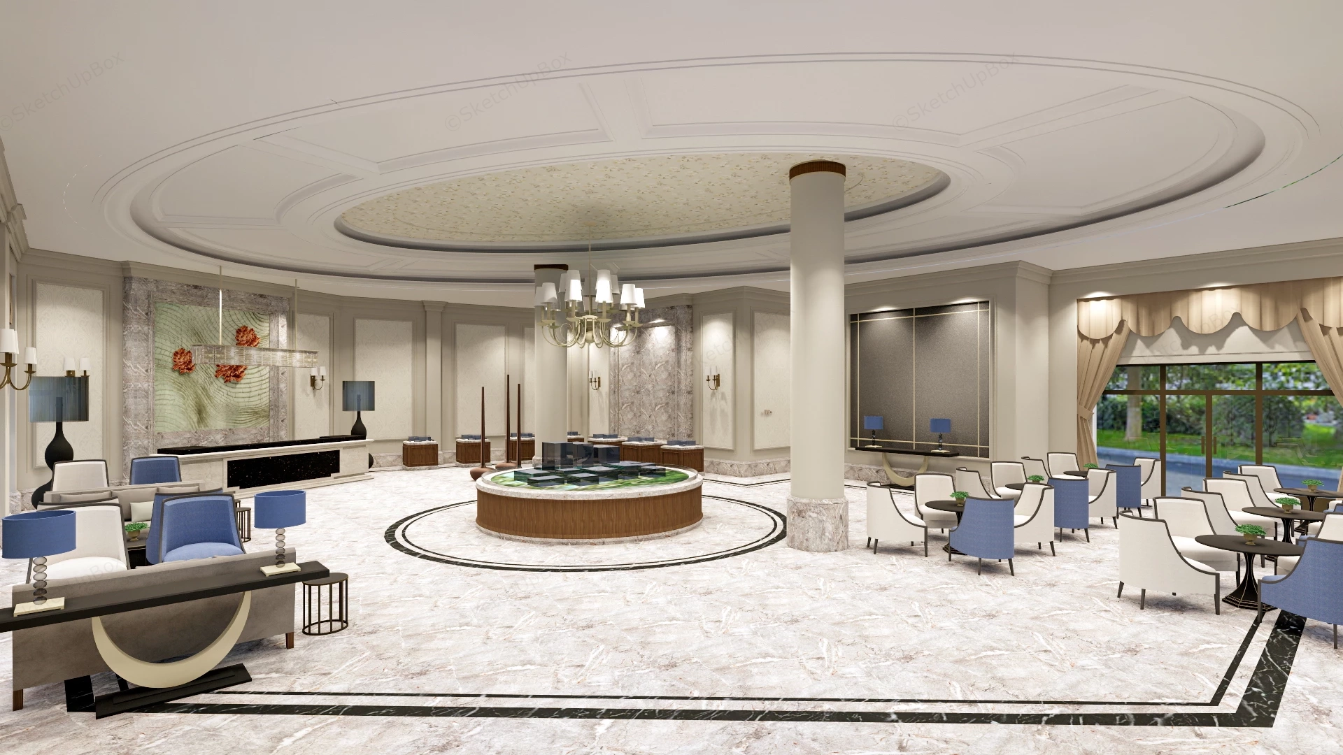 Luxury Real Estate Sales Center Lobby And Reception Lounge Sketchup 3D Model Preview - SketchupBox