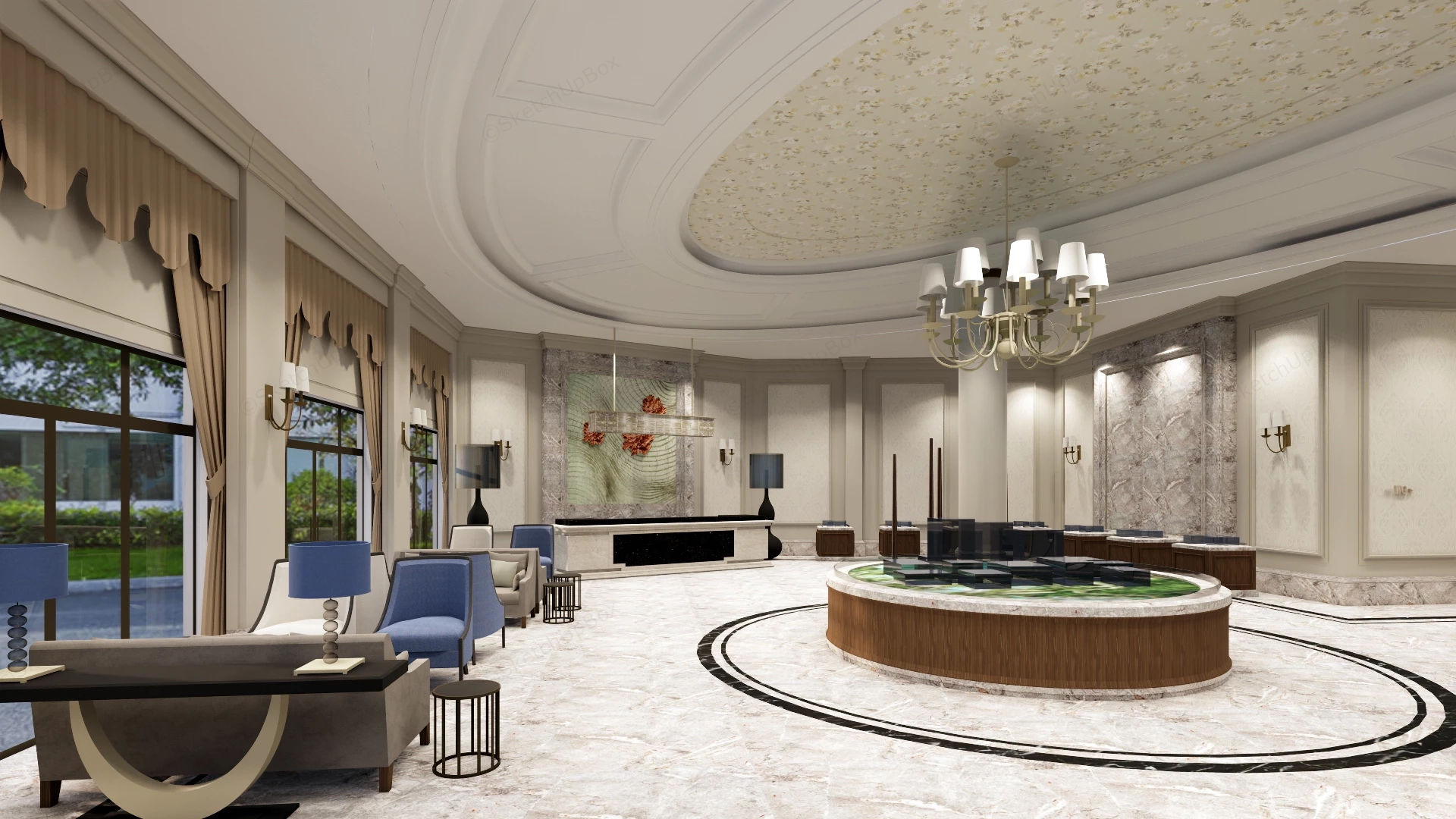 Luxury Real Estate Sales Center Lobby And Reception Lounge Sketchup 3D Model Preview - SketchupBox