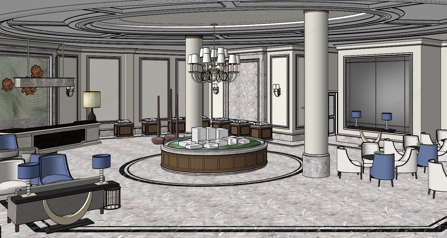 Luxury Real Estate Sales Center Lobby And Reception Lounge Sketchup 3D Model Preview - SketchupBox