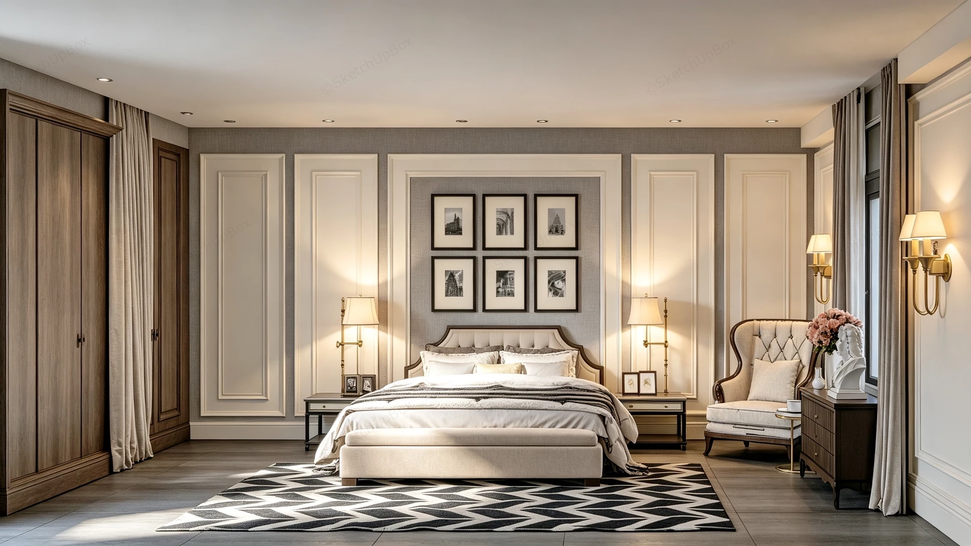 Neoclassical Luxury Master Bedroom Suite Sketchup 3D Model Preview - SketchupBox