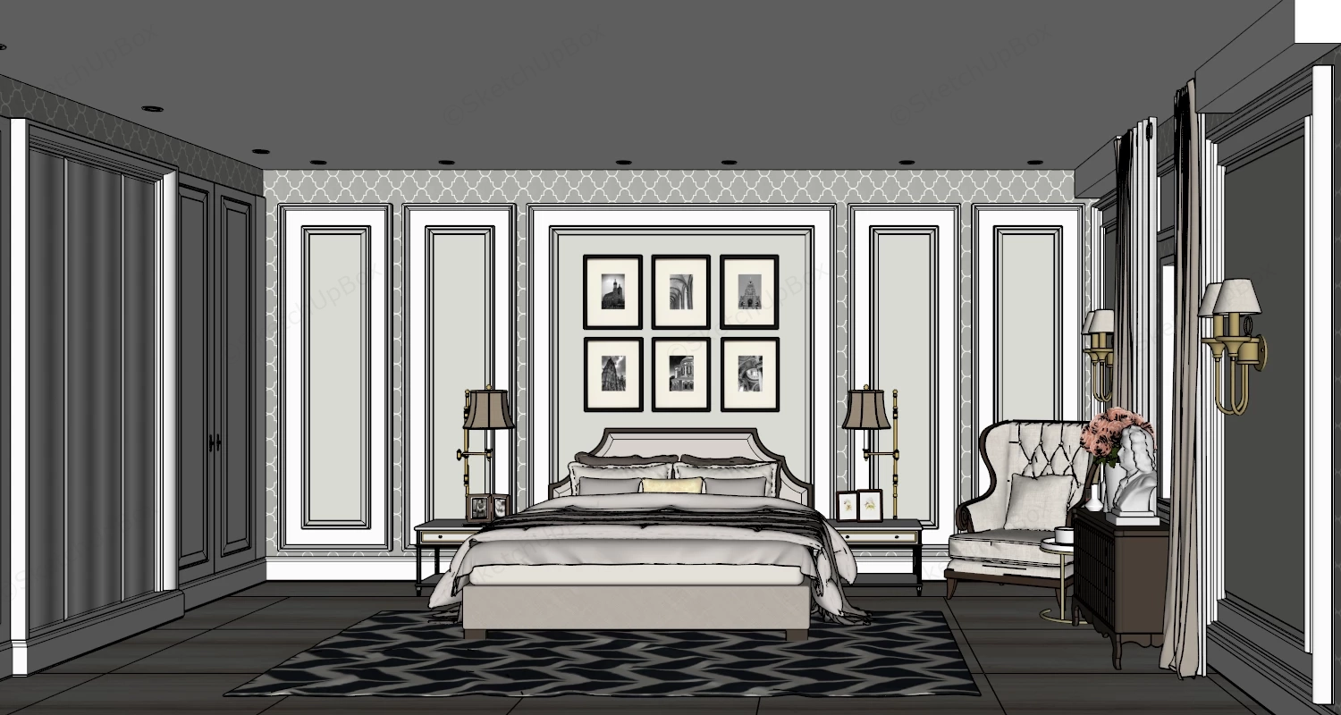 Neoclassical Luxury Master Bedroom Suite Sketchup 3D Model Preview - SketchupBox