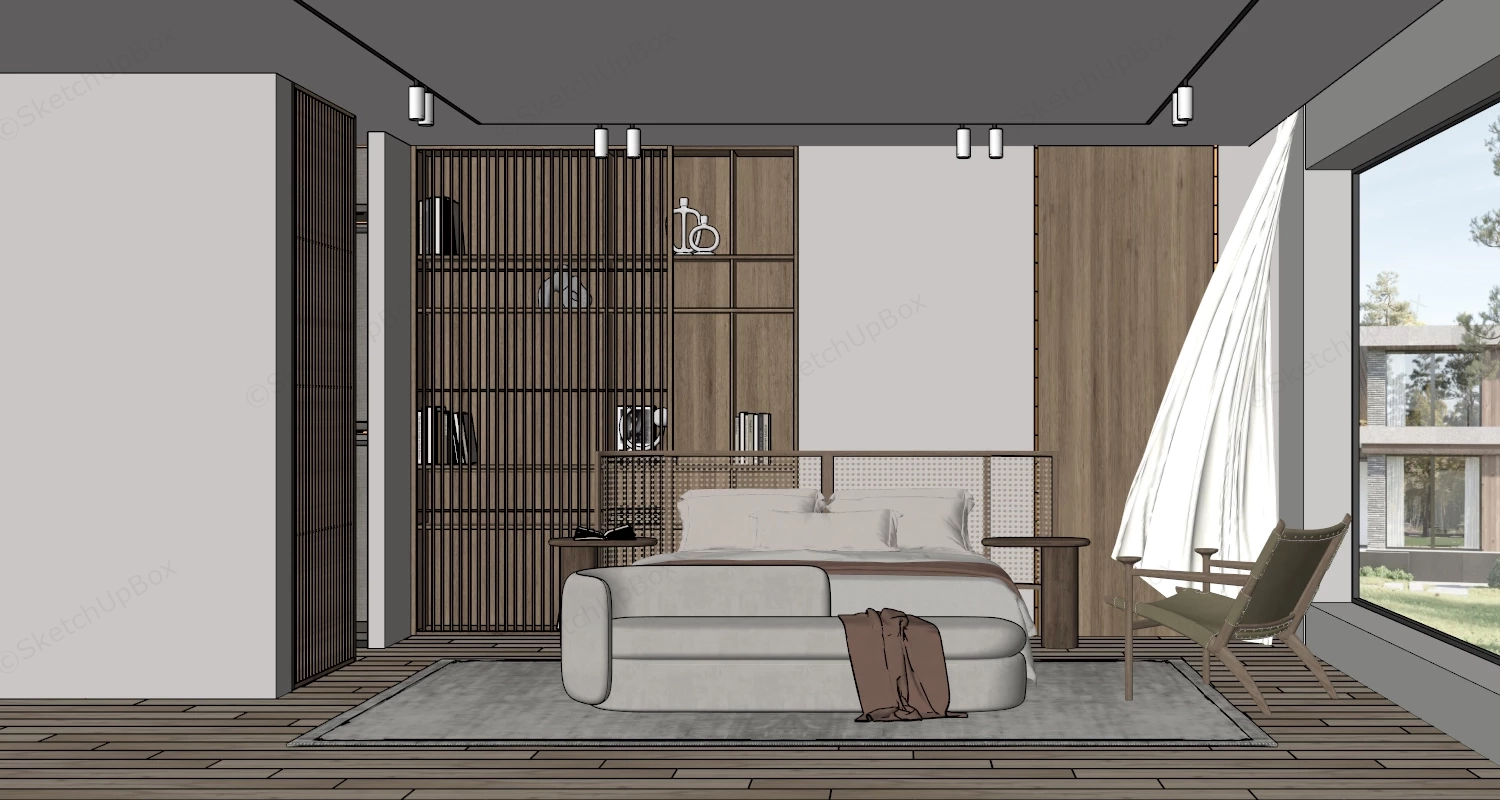 Modern Wabi Sabi Timber Master Bedroom Suite Sketchup 3D Model Preview - SketchupBox