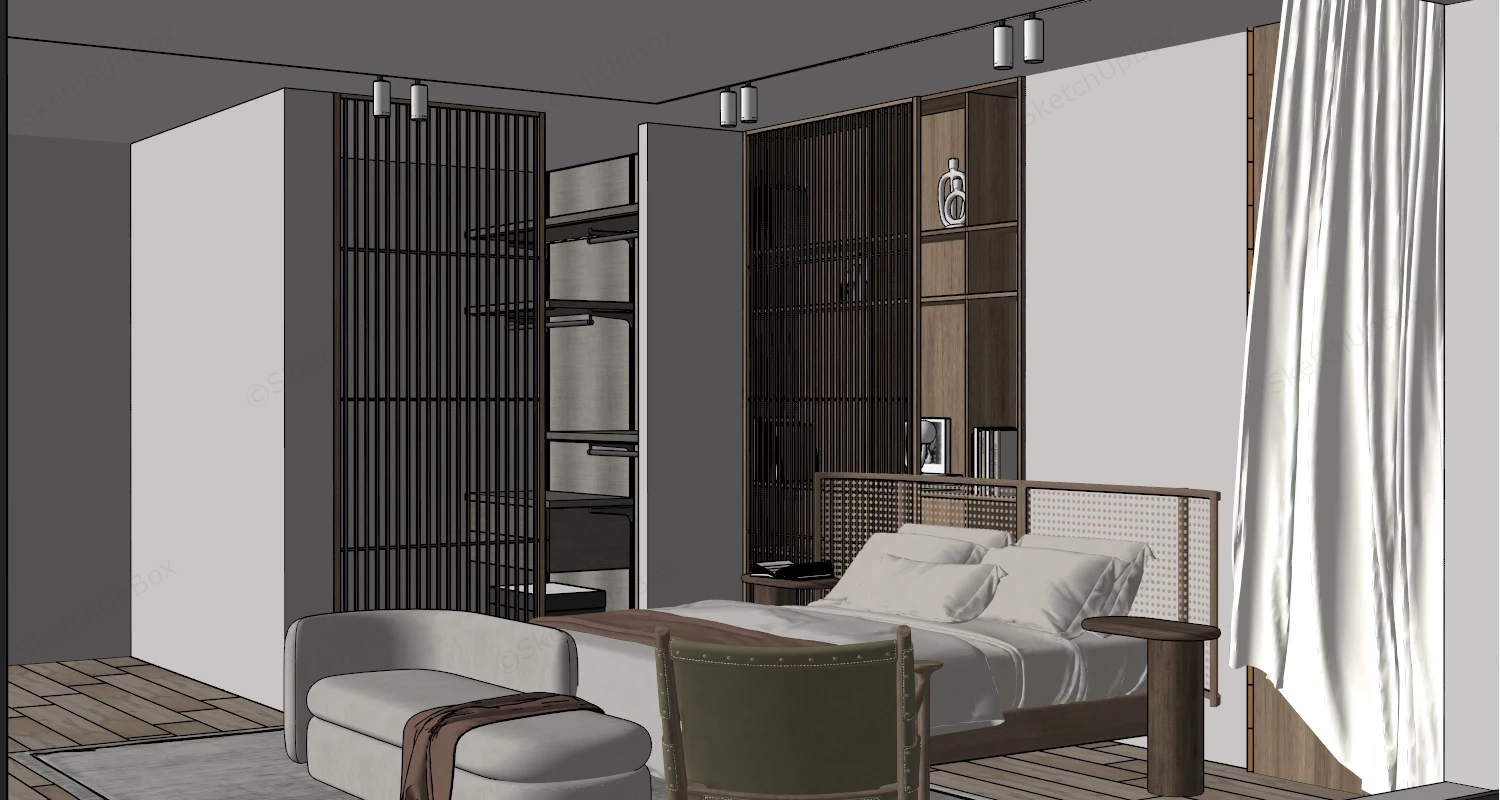 Modern Wabi Sabi Timber Master Bedroom Suite Sketchup 3D Model Preview - SketchupBox
