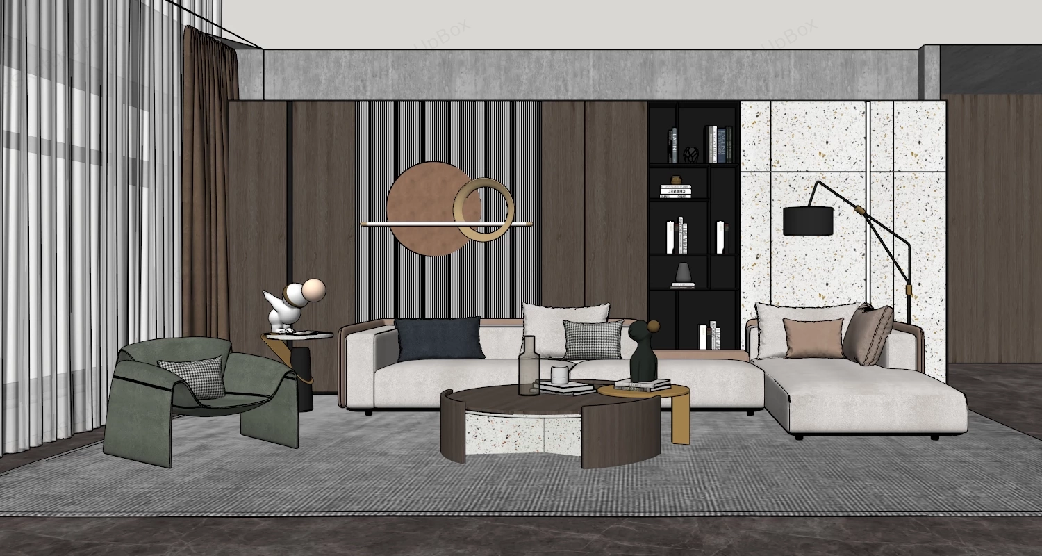 Modern Luxury Timber And Marble Living Room Suite Sketchup 3D Model Preview - SketchupBox
