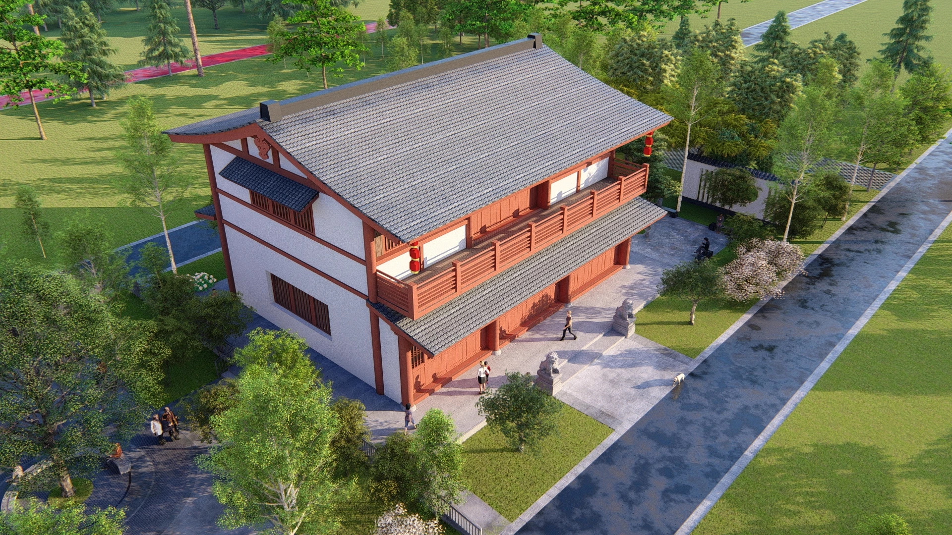 Traditional Chinese Two Story Timber Pavilion Building Sketchup 3D Model Preview - SketchupBox