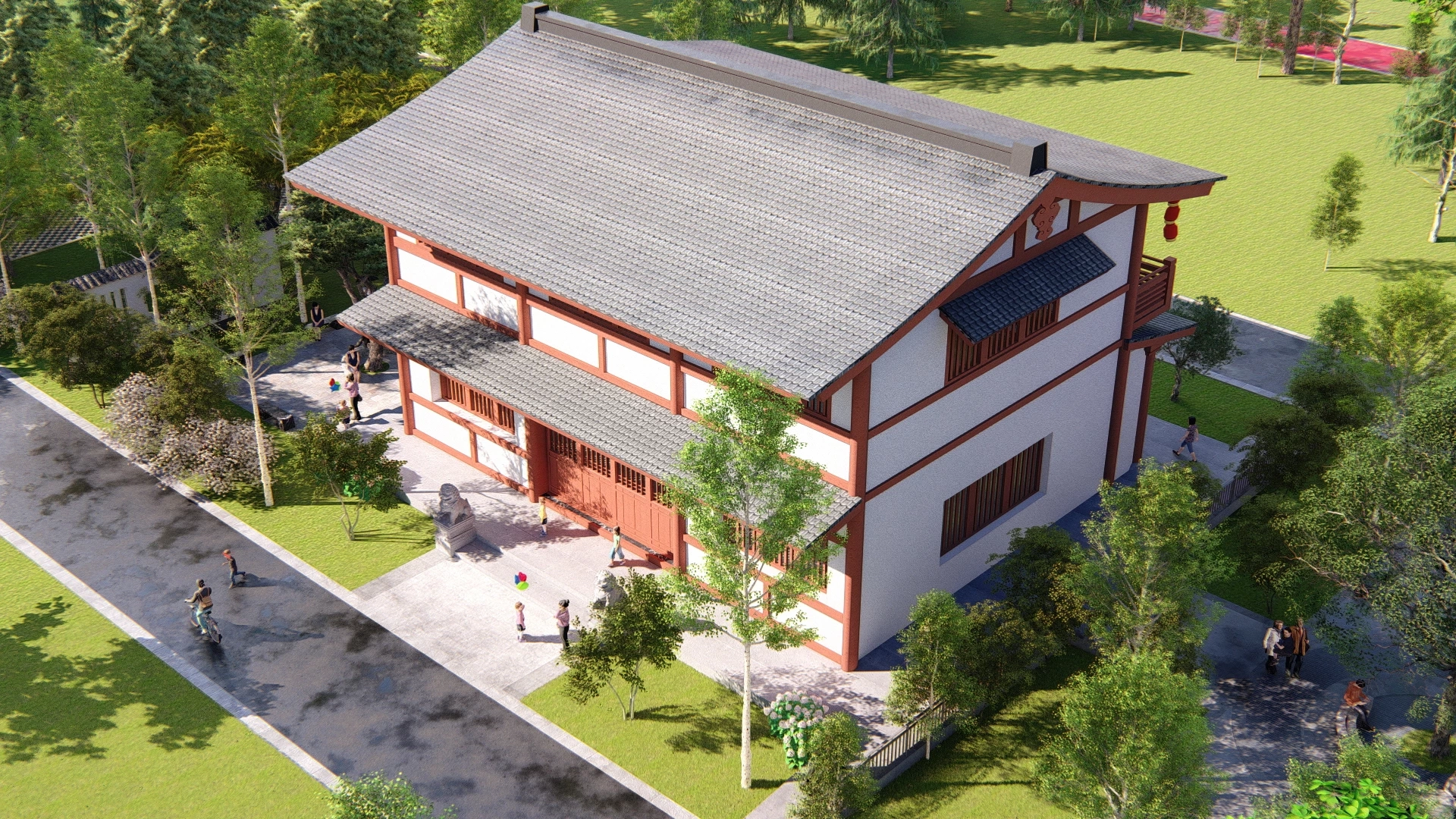 Traditional Chinese Two Story Timber Pavilion Building Sketchup 3D Model Preview - SketchupBox