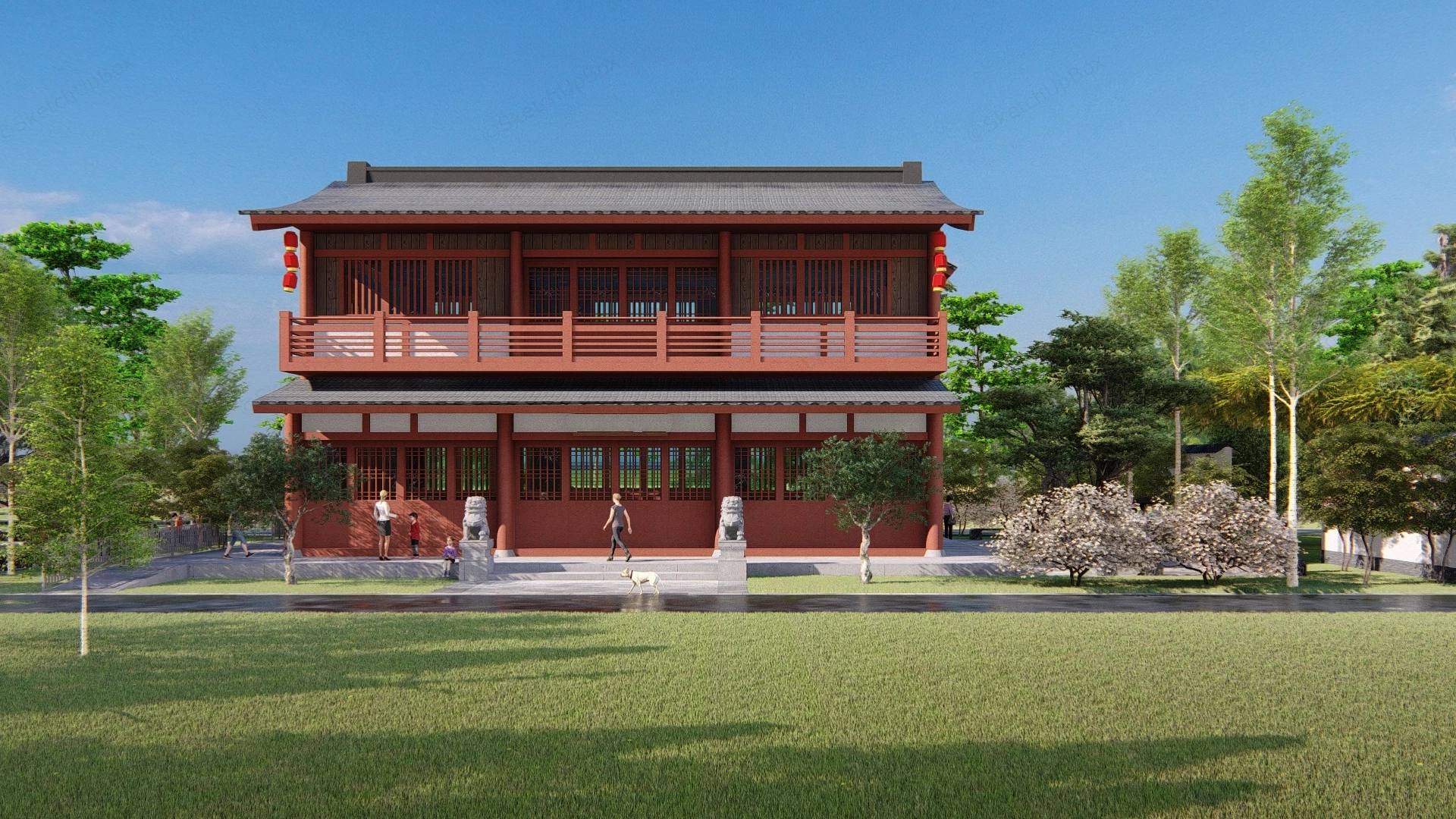Traditional Chinese Two Story Timber Pavilion Building Sketchup 3D Model Preview - SketchupBox