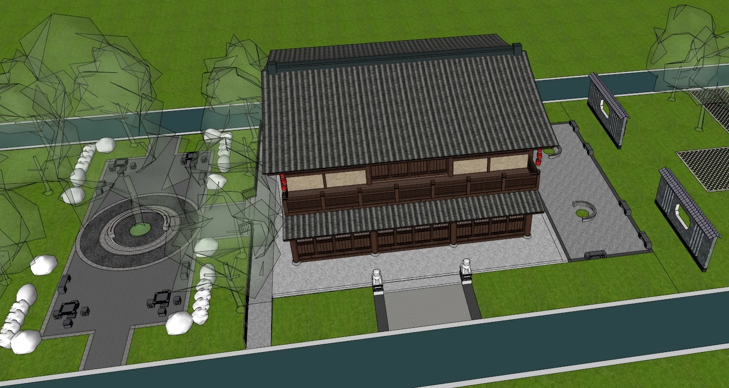 Traditional Chinese Two Story Timber Pavilion Building Sketchup 3D Model Preview - SketchupBox