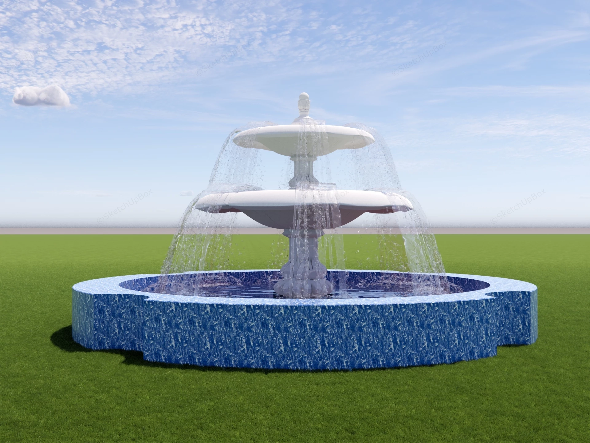 Classical Tiered European Stone Water Fountain Sketchup 3D Model Preview - SketchupBox