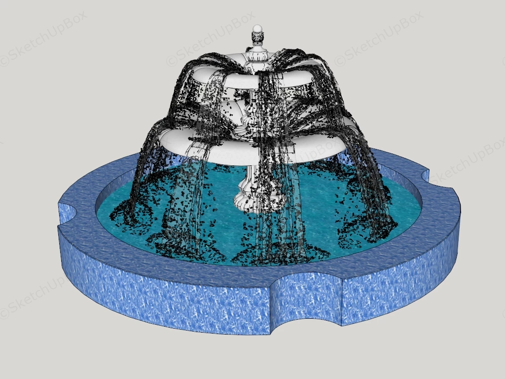 Classical Tiered European Stone Water Fountain Sketchup 3D Model Preview - SketchupBox